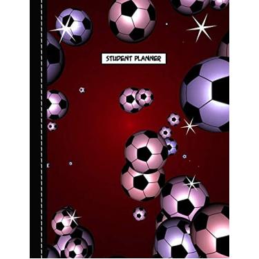 Imagem de Bolas de futebol para planejadores de estudantes: um planejador acadêmico vermelho e rosa sem data do ensino médio e médio, 44 semanas