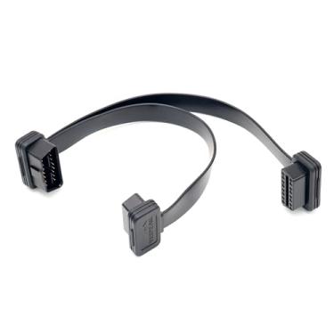 Imagem de Veepeak Adaptador OBD2 Splitter 1 para 2 Y Cabo de extensão OBD bidirecional, 1 plugue macho para 2 conectores fêmeas, passagem de 16 pinos, perfil ultra baixo, 30 cm