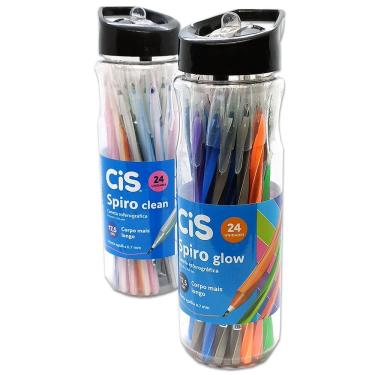 Imagem de 48 Canetas Spiro CiS Garrafa Colorida Glow + Garrafa Clean