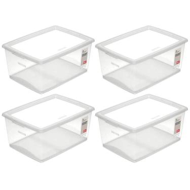 Imagem de Kit 4 Caixas Organizadoras com Tampa Click 30L Empilháveis de Plástico Multiuso Ordene
