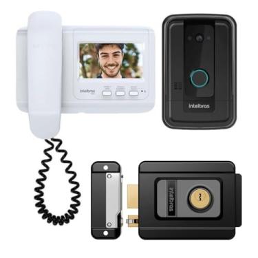 Imagem de Porteiro Interfone Eletronico Campainha Com Fio Camera Video Porteiro Intelbras Tela 4 Pol e Fechadura 1500