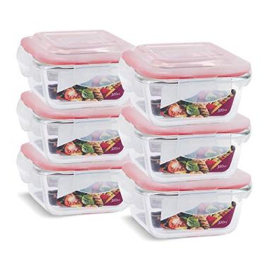 Imagem de KIT 6 Potes de Vidro Quadrado com Tampa Hermética 320ml Cor:Vermelho (LP)