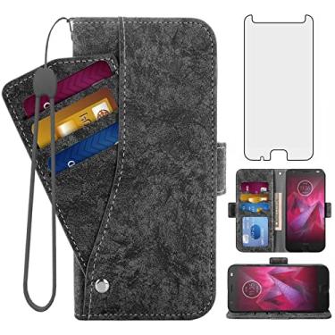 Imagem de Asuwish Capa carteira compatível com Moto Z2 Play, protetor de tela de vidro temperado, suporte magnético, flip para celular Motorola MotoZ2Play Droid MotoZ2 2Play Z 2 2Z Z2play, feminino, masculino,