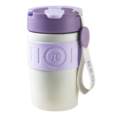 Imagem de Caneca de café de viagem isolada de aço inoxidável de 400 ml com canudo, garrafa térmica à prova de vazamento para uso no escritório e ao ar livre, dois modos de beber, tampa sem BPA (roxa)
