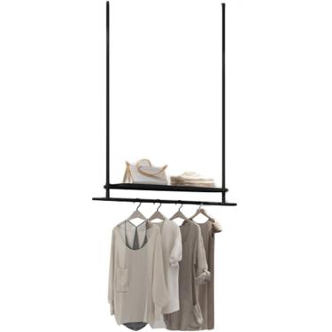 Imagem de Rack de roupas de metal suspenso, rack de exibição de roupas comerciais cabide de teto simples, trilhos de roupas em lojas de varejo, loja de noivas comercial/expositor de lavanderia, 100 *