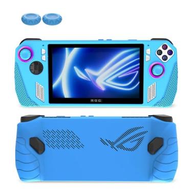 Imagem de HUAYUWA Capa protetora de silicone macio (azul celeste) adequada para ASUS Rog Ally 7 polegadas Gaming Handheld 2023 capa com capas de joystick tampas analógicas anti-riscos confortável conjunto de aderência de polegar