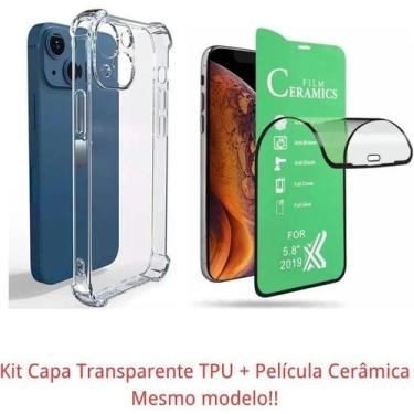 Imagem de Kit Capa Capinha Transparente + Película Cerâmica para Iphone 14 Plus 