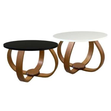 Imagem de Conjunto Mesa de Centro e Lateral Pés Cebola - Lubrano, Branco E Preto