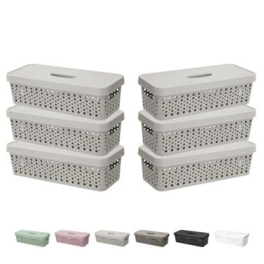 Imagem de Kit 6 Cestos Organizador c/ Tampa Trama Rattan 3,6L Usual - Usual Util