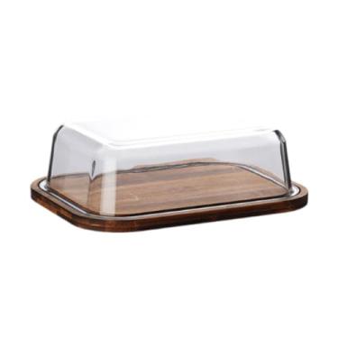 Imagem de Generic Home Manteigueira Queijo Caixa de Armazenamento Bolo Suporte Prático com Tampa de Vidro Recipiente de Manteiga para Café Sala de Jantar Geladeira