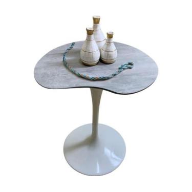 Imagem de Mesa Apoio Tulipa Saarinen Organica 60cm Branca Tampo MDF Efeito Cimen