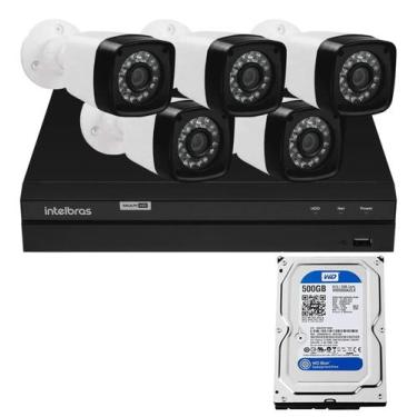 Imagem de Kit Segurança Dvr Intelbras 8 Ch c/hd de 500gb e 5 Câmeras Full hd 2mp