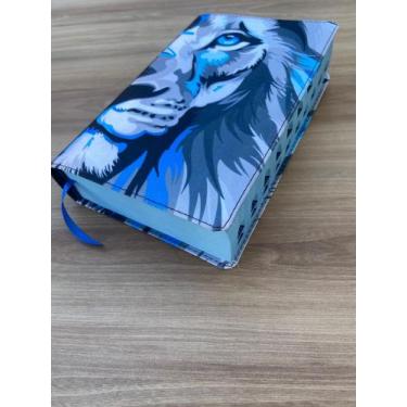 Imagem de Biblia Sagrada leão prateado Letras Grandes Evangélica Com Harpa E Cor