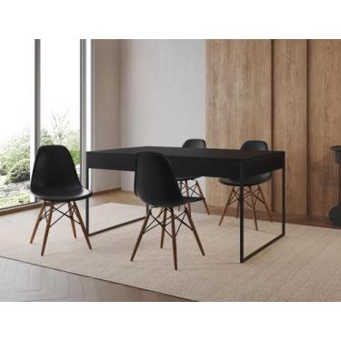 Imagem de Conjunto Industrial Filadelfia 137x90  Ferro Preto Tampo Preto 4 Cadei