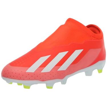 Imagem de adidas Tênis infantil unissex X Crazyfast League sem cadarço firme, Vermelho solar/branco/amarelo solar, 10.5 Little Kid