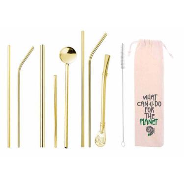 Imagem de Kit 10 em 1 - Canudos variados em Inox - CAN.U.DO, Dourado