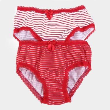 Imagem de Kit Calcinha Infantil Lupo Lobinha Listrada Feminina - 2 Peças