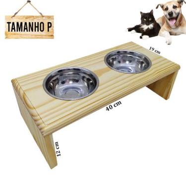 Imagem de Comedouro Duplo Para Cachorros e Gatos Porte Pequeno Com Tijela em Ino