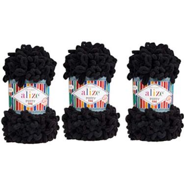 Imagem de Alize Fio de cobertor de bebê Puffy Fine - lote de 3 novelos, 300 g, 48 jardas - 100% micropoliéster macio, super grosso, tecido penteado volumoso para tricô manual (60)