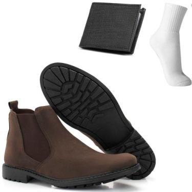 Imagem de Coturno Masculino Casual Botina Masculina Chelsea + carteira e meia - 