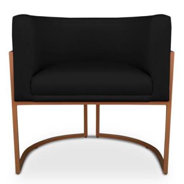 Imagem de Poltrona Decorativa Luna para Sala Veludo Preto Base em aço Bronze - P