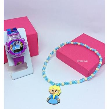 Imagem de Kit Relógio Infantil Digital Pisca Luz Led Toca Musica barbie Frozen +