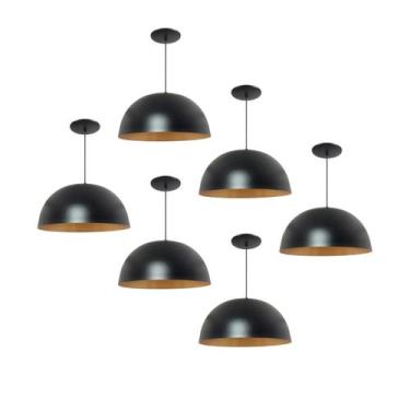 Imagem de Kit 6 Luminária Pendente Meia Lua 24cm Com Interior Cobre Fiação 110/2