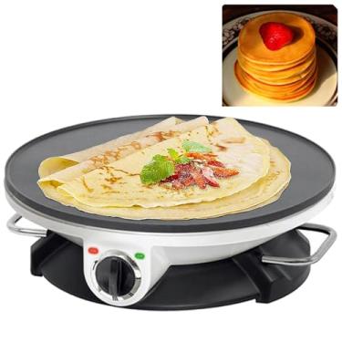 Imagem de Máquina de crepe elétrica de 33 cm, panela de grelha doméstica de temperatura ajustável de 3 velocidades, antiaderente, com alça, máquina de panqueca redonda de aço inoxidável de 1200 W, 1,77 kg,