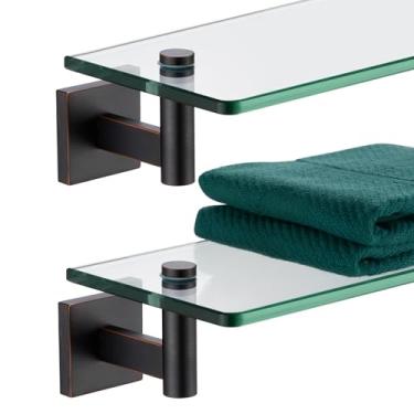 Imagem de KOKOSIRI Prateleiras de parede, ferragens de banheiro, vidro temperado, prateleira flutuante para pendurar armazenamento/decoração de quarto, 50 cm, bronze polido a óleo, pacote com 2, B1105ORB-L20-P2