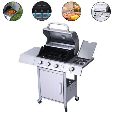 Imagem de Churrasqueira Americana Móvel a Gás 3 Queimadores Centrais e 1 Lateral Inox Importway I...