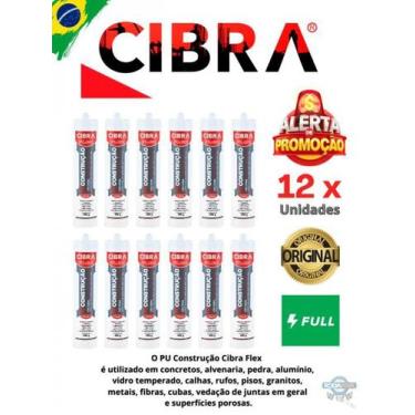 Imagem de Selante Cola Pu Construção De Poliuretano Cibra Flex 400g Cinza cx 12 