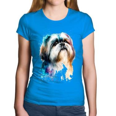 Imagem de Baby Look Algodão Cachorro Shih Tzu Watercolor - Foca na Moda, Azul, M