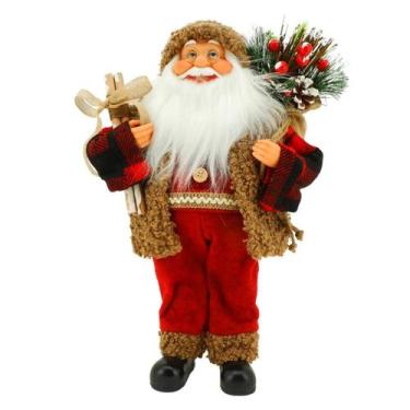 Imagem de Papai Noel Xadrez Vermelho Decorado Saco de Presente 40CM - Magizi