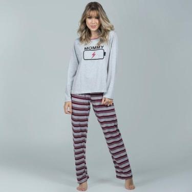 Imagem de Pijama Feminino Longo Calça Estampada e Blusa Inverno - Bella Fiore Mo