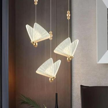 Imagem de kit 3 Luminária Lustre Pendente Led Borboleta Gold Bivolt Moderno 5w -