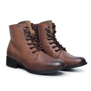 Imagem de Coturno Feminino Couro Estilosa Zíper Lateral Amarração Mod.0900 - Kau