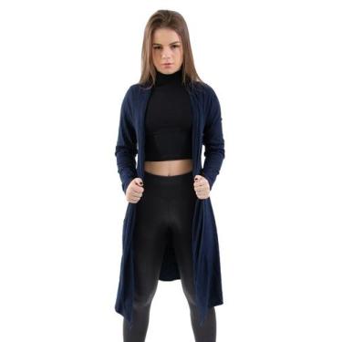 Imagem de Cardigan Canelado Inverno Kimono Manga Comprida Aberto Longo Feminino 