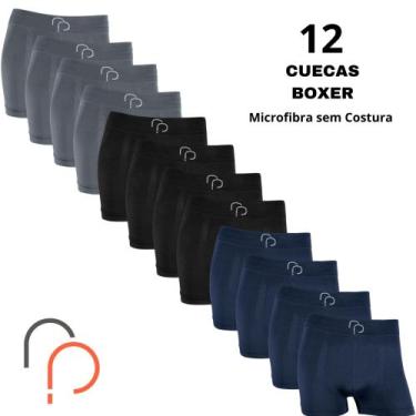 Imagem de Kit 12 Cueca Box Boxer Masculina RP Basic Microfibra Elastano Adulto L