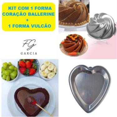 Imagem de Kit forma vulcão decorada e forma coração ballerine alumínio profissio