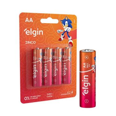Imagem de Pilha Zinco Carvão AA Palito Pequena Elgin Blister Cartela Com 4 Unida
