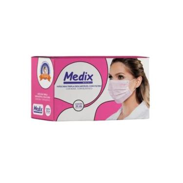 Imagem de Caixa de Máscara Tripla Descartável Com Filtro (BFE) Rosa - Medix
