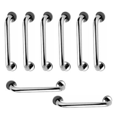 Imagem de Alça de Apoio 30cm Barra Inox Kit 8 Unidades Deficiente Cadeirante Acessibilidade Idoso Banheiro Corrimao Suporte  Segurança