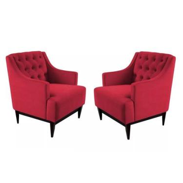 Imagem de Kit 02 Poltronas Decorativa Clássica Capitonê Suede Vermelho - SA Móve