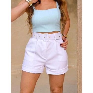 Imagem de Shorts Feminino Alfaiataria Social Com Cinto Zíper E Bolsos - estacao,