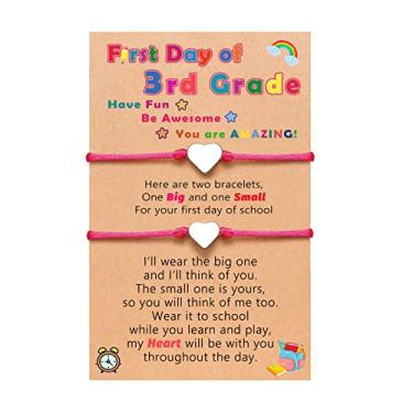 Imagem de Pulseira First Day of 1/2/3/4 de volta às aulas, pulseiras de coração grandes e pequenas combinando para mãe, filha, filho, meninos e meninas, Aço inoxidável, Sem pedras preciosas