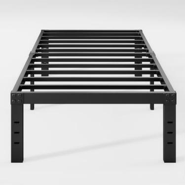 Imagem de Neslime Estrutura de cama de plataforma dupla de 40,6 cm de altura, estrutura de cama de metal, tamanho duplo, resistente, fácil montagem, sem ruído, preto