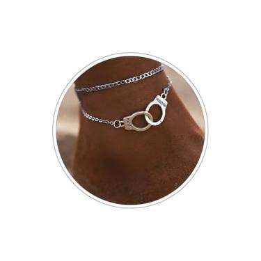 Imagem de Zeshimb Pulseira de tornozelo em camadas, corrente de elos cubanos, algemas, tornozeleira, prata, verão, praia, sandálias descalças, joias para pés para mulheres e adolescentes