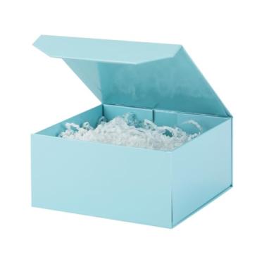 Imagem de PACKGILO Caixa de presente pequena azul com 6 x 15 x 7 cm, caixa magnética pequena com papel enrugado, azul, caixa de presente pequena com papel desfiado, caixas de presente luxuosas com tampas para