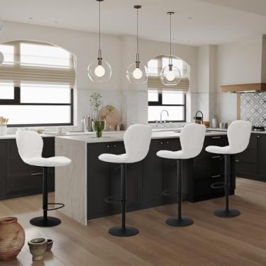 Imagem de GarveeHome Cadeiras de bar giratórias modernas ajustáveis conjunto de 4, bancos de bar com altura de balcão com encosto alto, montagem fácil de 5 minutos para ilha de cozinha, sala de jantar, bar