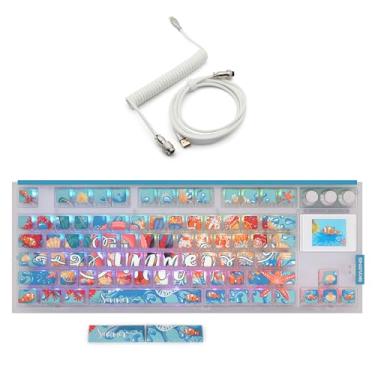 Imagem de Glacier Teclado mecânico Skyloong GK87 Pro TKL Layout sem fio/com fio destacável USB-C Hot Swap com tela de exibição e botões Hot Swap, compatível com barra de espaço dividida (Aqua, com cabo premium)